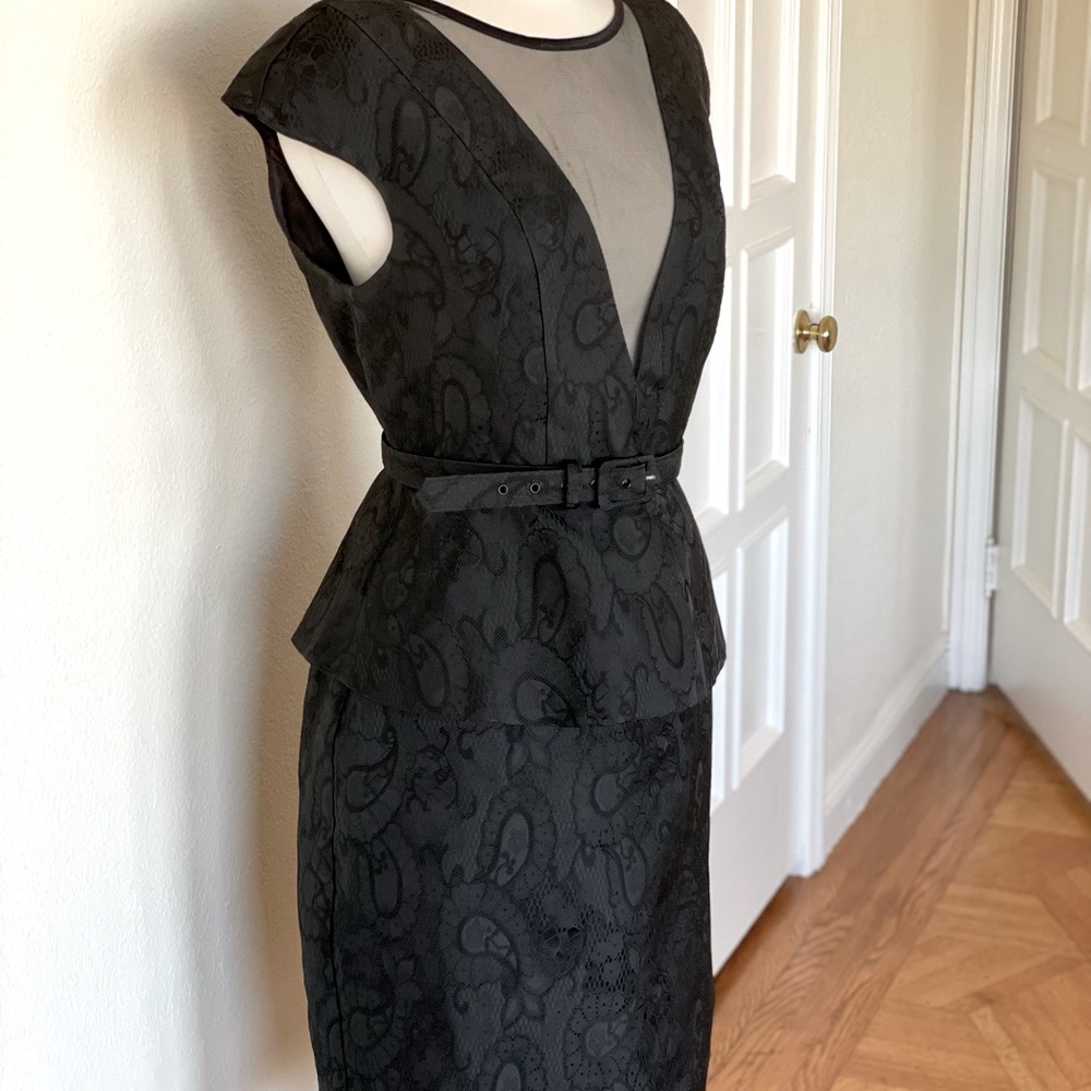 Sexy black “Eva Franco” cocktail dress with Sheer Plunging Neckline - Picture 3 of 6